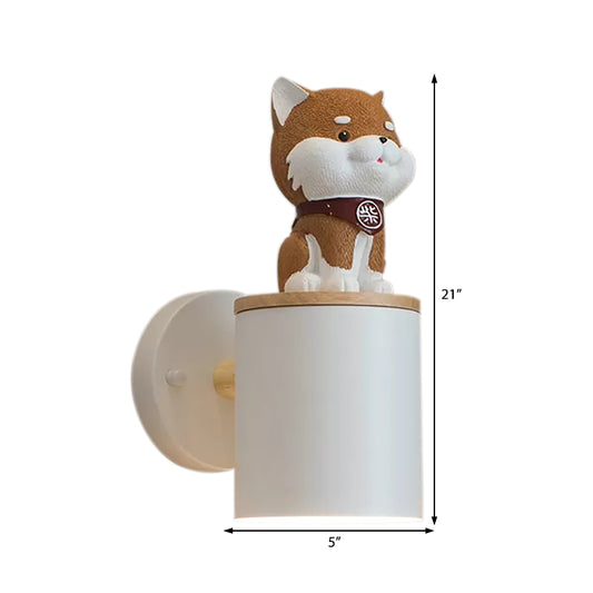 Metal Cylindrical Wall Light with Doggy Child Bedroom 1 Light Modern Sconce Light in White Clearhalo 'Wall Lamps & Sconces' 'Wall Lights' Lighting' 188806