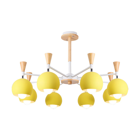 6 Lights Spherical Ceiling Pendant Macaron Metal Chandelier in Yellow for Living Room Clearhalo 'Ceiling Lights' 'Chandeliers' Lighting' options 188832