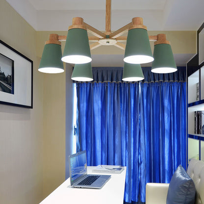 Nordic Trapezoid Shade Chandelier 6 Lights Metal Hanging Light in Green for Nursing Room 6 Green Clearhalo 'Ceiling Lights' 'Chandeliers' Lighting' options 188851_f3204764-0325-4121-a2ff-6acae3e7b715