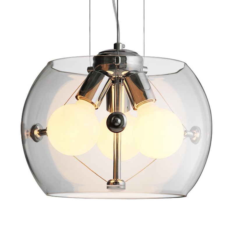 Post-modern Orb Pendant Light with Drum Shade 3 Bulbs Glass Chandelier for Study Room Clearhalo 'Ceiling Lights' 'Chandeliers' 'Clear' 'Glass shade' 'Glass' 'Industrial' 'Modern Chandeliers' 'Modern' 'Tiffany' 'Traditional Chandeliers' Lighting' 188950