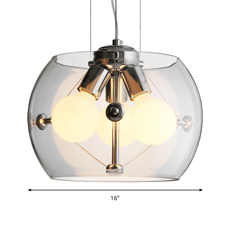 Post-modern Orb Pendant Light with Drum Shade 3 Bulbs Glass Chandelier for Study Room Clearhalo 'Ceiling Lights' 'Chandeliers' 'Clear' 'Glass shade' 'Glass' 'Industrial' 'Modern Chandeliers' 'Modern' 'Tiffany' 'Traditional Chandeliers' Lighting' 188951