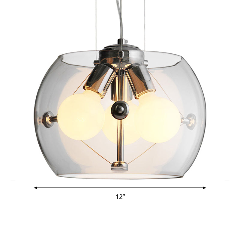 Post-modern Orb Pendant Light with Drum Shade 3 Bulbs Glass Chandelier for Study Room Clearhalo 'Ceiling Lights' 'Chandeliers' 'Clear' 'Glass shade' 'Glass' 'Industrial' 'Modern Chandeliers' 'Modern' 'Tiffany' 'Traditional Chandeliers' Lighting' 188952