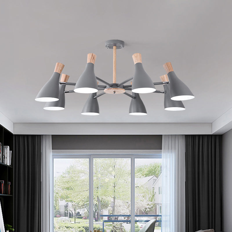 Macaron Style Pendant Light Bottle Shape 8 Bulbs Metal Chandelier for Living Room Grey Clearhalo 'Ceiling Lights' 'Chandeliers' Lighting' options 188954_fdea9202-c737-4411-a0ec-89b4d0ef6a02
