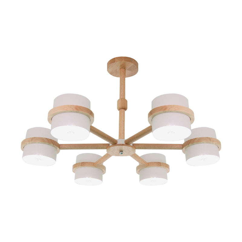 Nordic Cylindrical Shade Chandelier Six Lights Wood Ceiling Pendant for Foyer Cloth Shop Clearhalo 'Ceiling Lights' 'Chandeliers' Lighting' options 189002