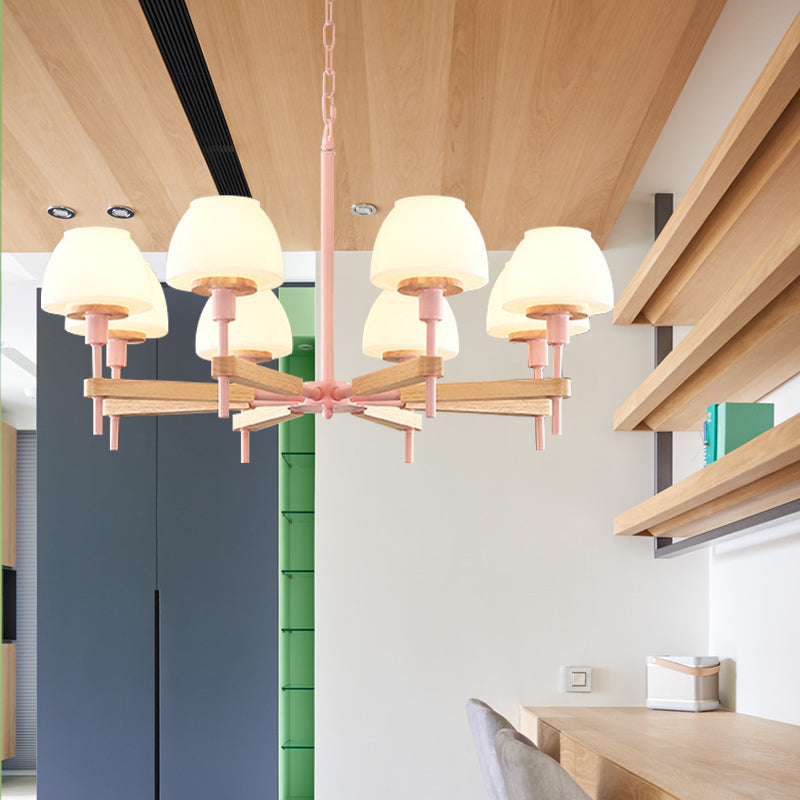 Kids Urn Shade Hanging Lamp Metal & Glass 6 Lights Chandelier for Child Bedroom Clearhalo 'Ceiling Lights' 'Chandeliers' Lighting' options 189028