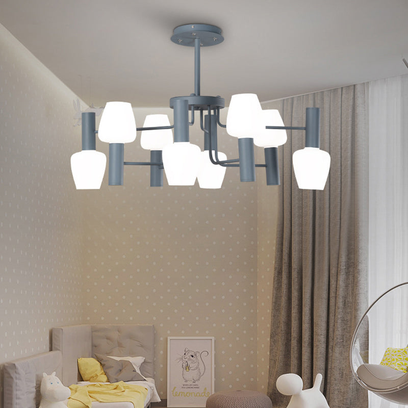 Undertint Bud Shaped Ceiling Pendant 8 Bulbs Macaron Loft Milk Glass Chandelier Grey Clearhalo 'Ceiling Lights' 'Chandeliers' Lighting' options 189030_b7f22671-04a8-4838-b7e0-fa2bde8f531f