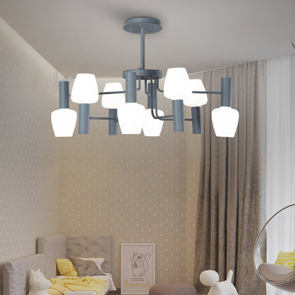 Undertint Bud Shaped Ceiling Pendant 8 Bulbs Macaron Loft Milk Glass Chandelier Grey Clearhalo 'Ceiling Lights' 'Chandeliers' Lighting' options 189030_b7f22671-04a8-4838-b7e0-fa2bde8f531f