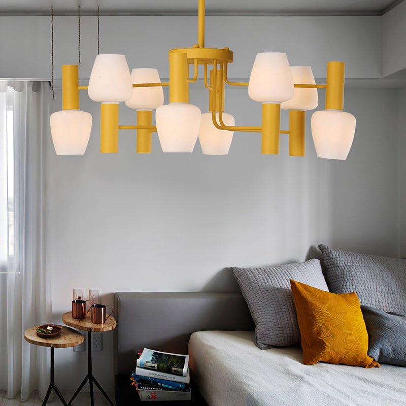 Undertint Bud Shaped Ceiling Pendant 8 Bulbs Macaron Loft Milk Glass Chandelier Clearhalo 'Ceiling Lights' 'Chandeliers' Lighting' options 189035