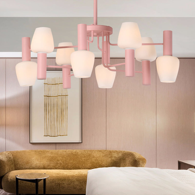 Undertint Bud Shaped Ceiling Pendant 8 Bulbs Macaron Loft Milk Glass Chandelier Pink Clearhalo 'Ceiling Lights' 'Chandeliers' Lighting' options 189037_816f157a-0814-4a4d-9c0f-dfd29e6d3f3b