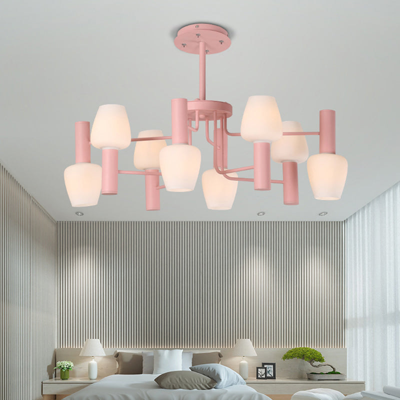 Undertint Bud Shaped Ceiling Pendant 8 Bulbs Macaron Loft Milk Glass Chandelier Clearhalo 'Ceiling Lights' 'Chandeliers' Lighting' options 189038