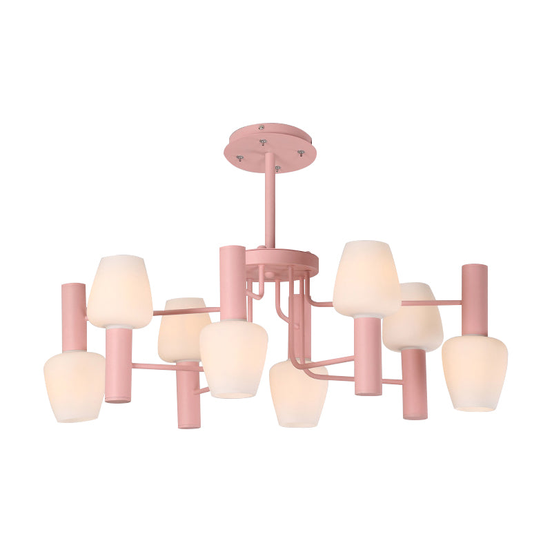 Undertint Bud Shaped Ceiling Pendant 8 Bulbs Macaron Loft Milk Glass Chandelier Clearhalo 'Ceiling Lights' 'Chandeliers' Lighting' options 189039