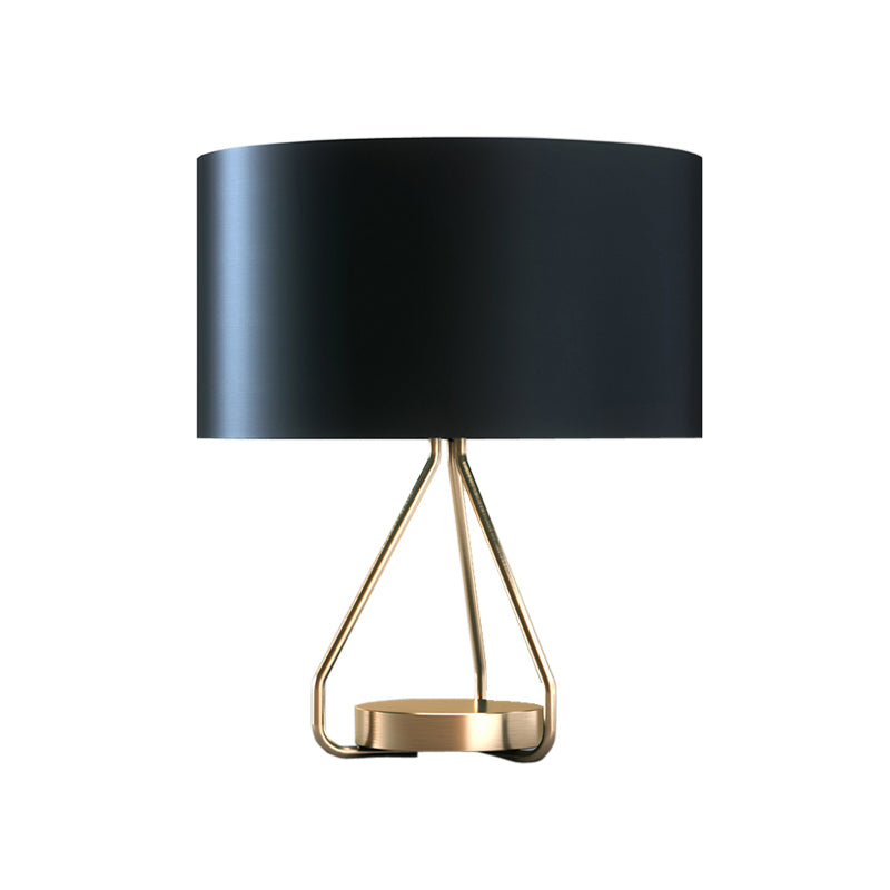Brass Open Cage Night Lamp Vintage 1-Light Metal Table Lighting with Drum Fabric Shade Clearhalo 'Lamps' 'Table Lamps' Lighting' 1890572