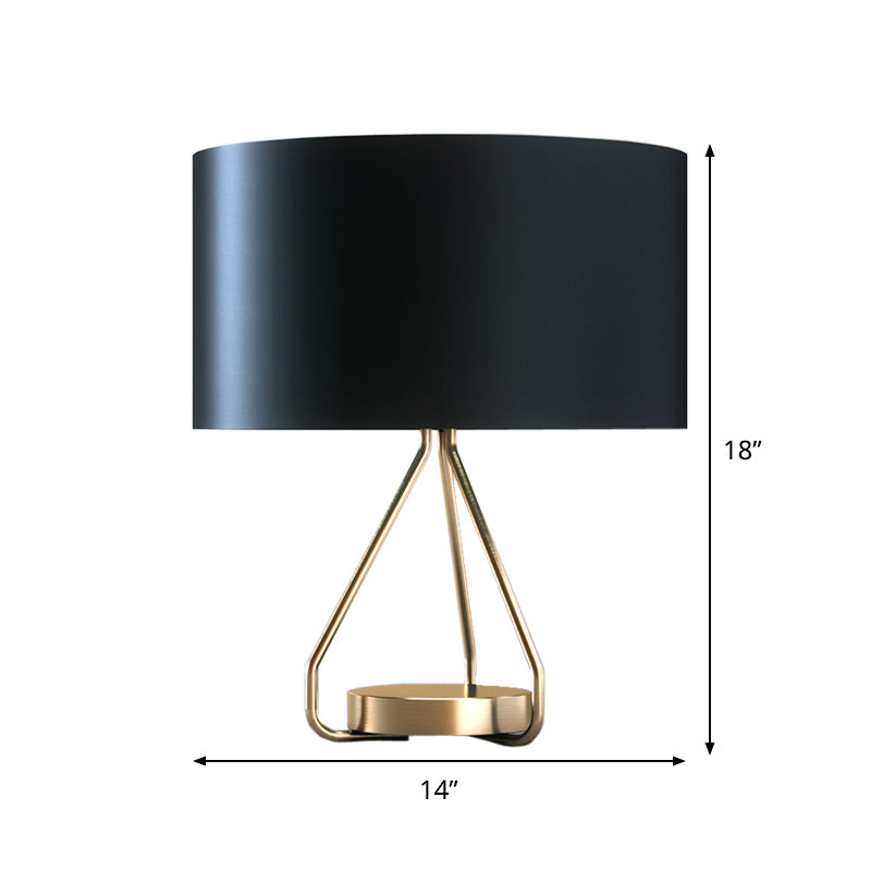 Brass Open Cage Night Lamp Vintage 1-Light Metal Table Lighting with Drum Fabric Shade Clearhalo 'Lamps' 'Table Lamps' Lighting' 1890573