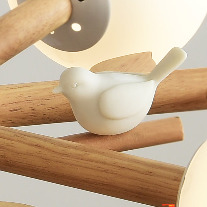 White Globe Shade Chandelier Rustic Style Wood Pendant Light with Bird for Dining Room Clearhalo 'Ceiling Lights' 'Chandeliers' Lighting' options 189067