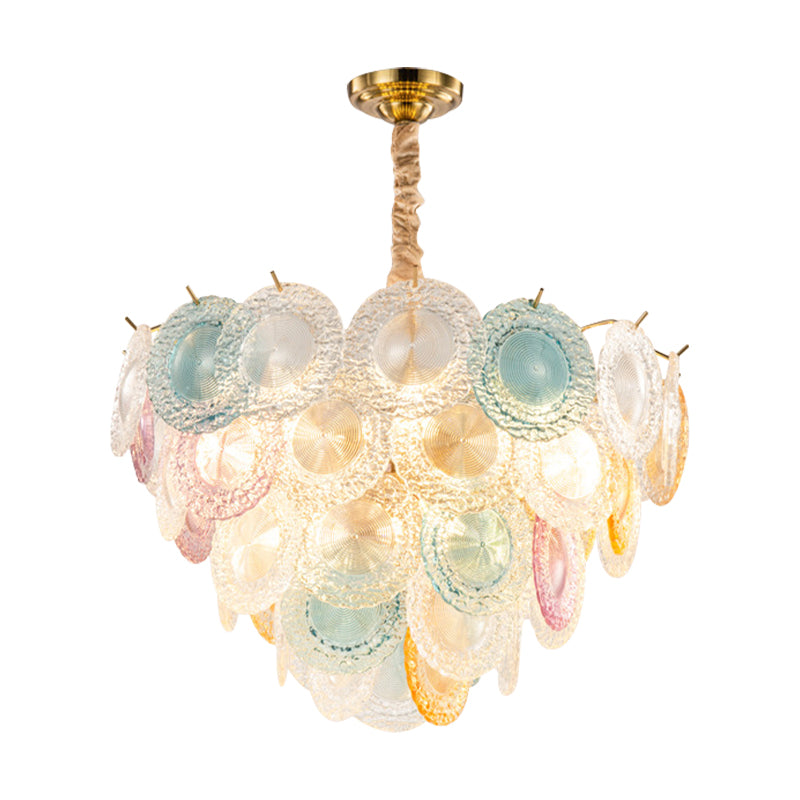 European Style Multi-Colored Chandelier Circle Panel 11 Lights Crystal Ceiling Pendant for Bedroom Clearhalo 'Ceiling Lights' 'Chandeliers' 'Clear' 'Glass shade' 'Glass' 'Industrial' 'Modern Chandeliers' 'Modern' 'Tiffany' 'Traditional Chandeliers' Lighting' 189103