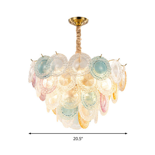 European Style Multi-Colored Chandelier Circle Panel 11 Lights Crystal Ceiling Pendant for Bedroom Clearhalo 'Ceiling Lights' 'Chandeliers' 'Clear' 'Glass shade' 'Glass' 'Industrial' 'Modern Chandeliers' 'Modern' 'Tiffany' 'Traditional Chandeliers' Lighting' 189104