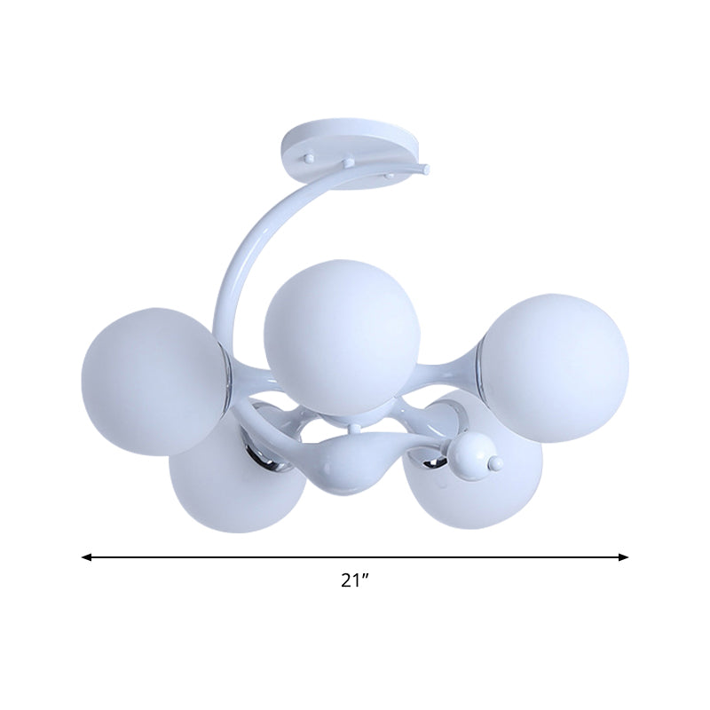 5 Bulbs Spherical Shade Chandelier Contemporary Metal Pendant Light in White for Office Clearhalo 'Ceiling Lights' 'Chandeliers' Lighting' options 189200