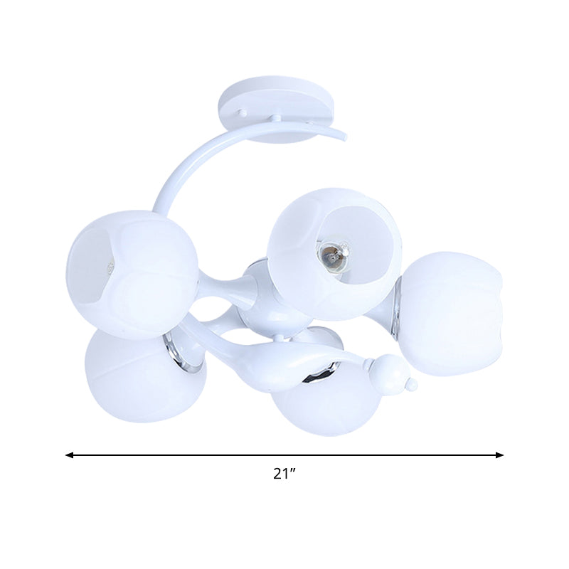 5 Bulbs Spherical Shade Chandelier Contemporary Metal Pendant Light in White for Office Clearhalo 'Ceiling Lights' 'Chandeliers' Lighting' options 189209