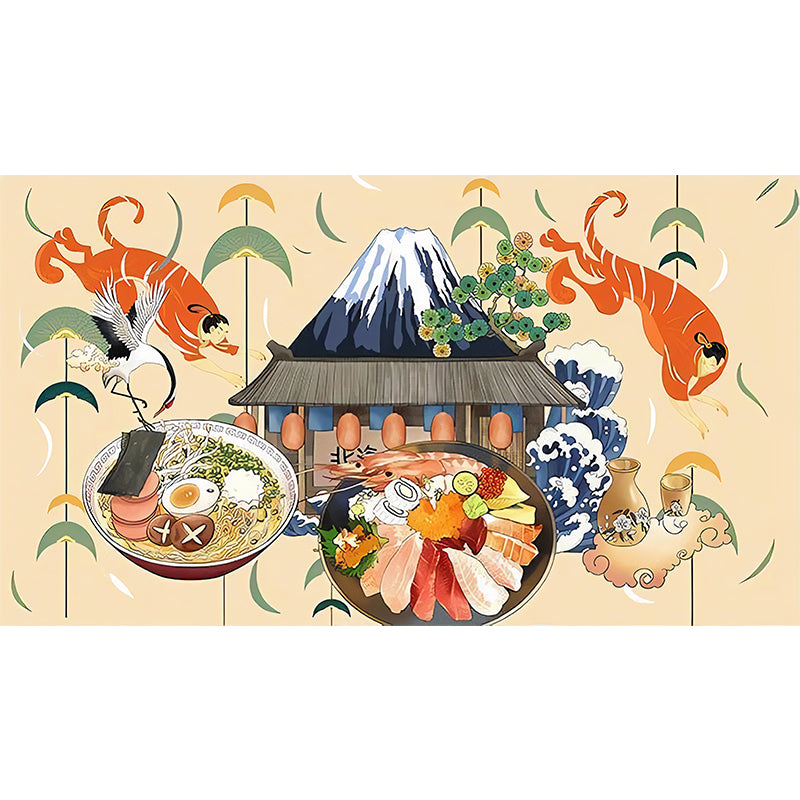 Giant Illustration Sushi Wall Art for Japanese Restaurant in Beige, Made to Measure Clearhalo 'Wall Decor' 'Wall Mural' 1892155