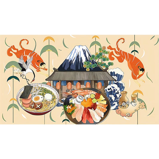 Giant Illustration Sushi Wall Art for Japanese Restaurant in Beige, Made to Measure Clearhalo 'Wall Decor' 'Wall Mural' 1892155