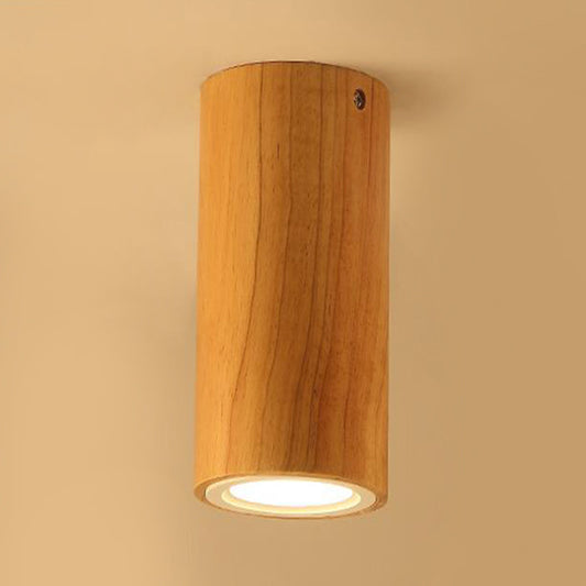 Wood Cylinder Down Light Asian Style Flush Mount Light in Beige for Dining Room Wood 8" Clearhalo 'Ceiling Lights' 'Close To Ceiling Lights' 'Close to ceiling' 'Flush mount' Lighting' 189326