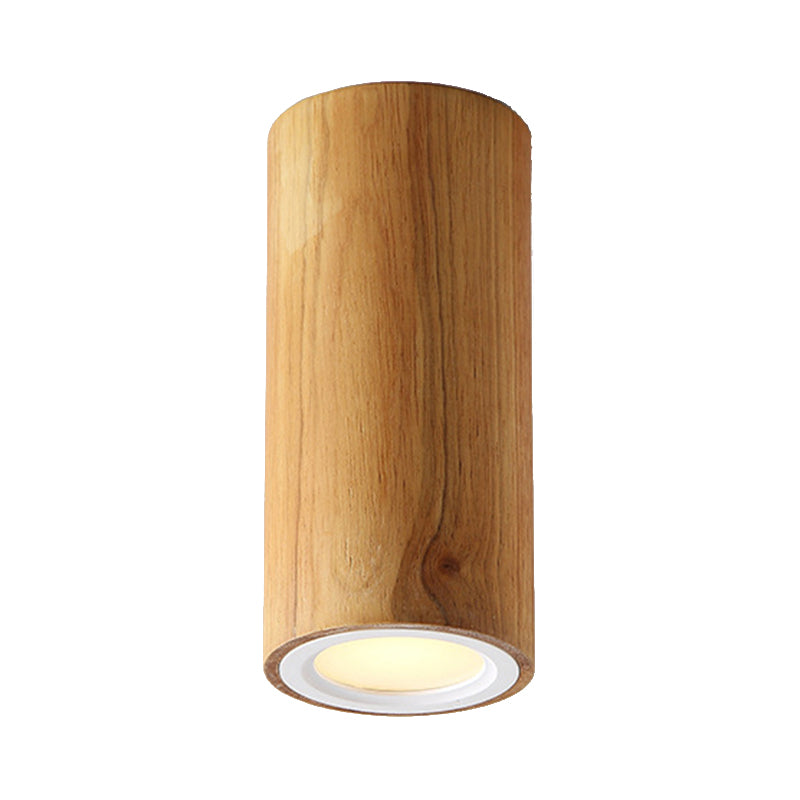 Wood Cylinder Down Light Asian Style Flush Mount Light in Beige for Dining Room Clearhalo 'Ceiling Lights' 'Close To Ceiling Lights' 'Close to ceiling' 'Flush mount' Lighting' 189327