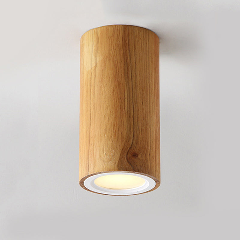 Wood Cylinder Down Light Asian Style Flush Mount Light in Beige for Dining Room Wood 6" Clearhalo 'Ceiling Lights' 'Close To Ceiling Lights' 'Close to ceiling' 'Flush mount' Lighting' 189329