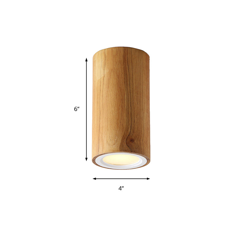 Wood Cylinder Down Light Asian Style Flush Mount Light in Beige for Dining Room Clearhalo 'Ceiling Lights' 'Close To Ceiling Lights' 'Close to ceiling' 'Flush mount' Lighting' 189331