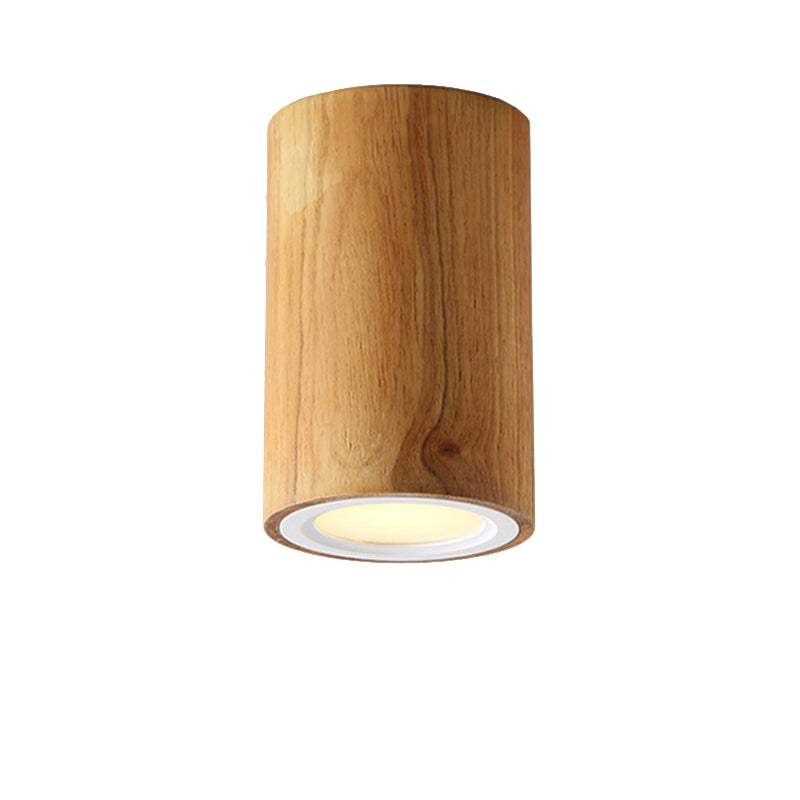Wood Cylinder Down Light Asian Style Flush Mount Light in Beige for Dining Room Clearhalo 'Ceiling Lights' 'Close To Ceiling Lights' 'Close to ceiling' 'Flush mount' Lighting' 189333