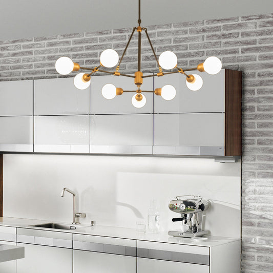 Modo Living Room Chandelier Opal Glass Multi-Head Modern Stylish Pendant Light in Brass 9 Brass