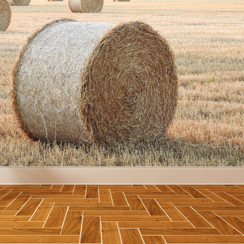 Modern Scenery Stacked Hay Mural Dark Color Stained Resistant Wall Art for Bedroom Clearhalo 'Wall Decor' 'Wall Mural' 1895650