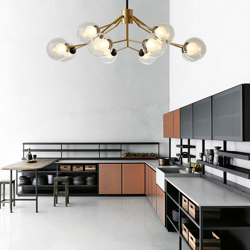 Study Room Modo Pendant Lighting Metal and Glass 12 Lights Modern Chandelier Gold Clearhalo 'Ceiling Lights' 'Chandeliers' 'Modern Chandeliers' 'Modern' Lighting' 189566