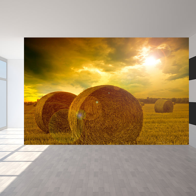 Farmland Haystack Mural Wallpaper Contemporary Non-Woven Fabric Wall Decor for Home Clearhalo 'Wall Decor' 'Wall Mural' 1895665