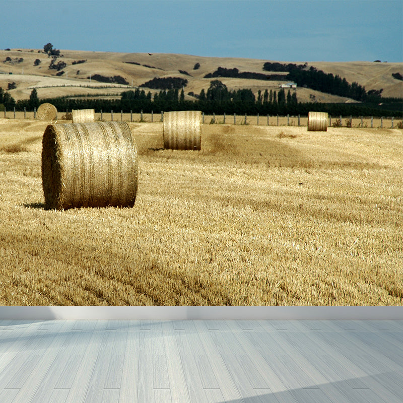 Farmland Haystack Mural Wallpaper Contemporary Non-Woven Fabric Wall Decor for Home Clearhalo 'Wall Decor' 'Wall Mural' 1895679