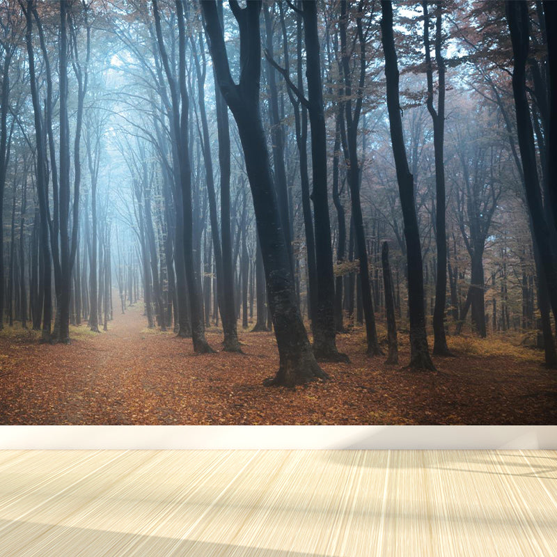 Misty Forest Landscape Wallpaper Mural Contemporary Smooth Wall Covering in Dark Color Clearhalo 'Wall Decor' 'Wall Mural' 1895844