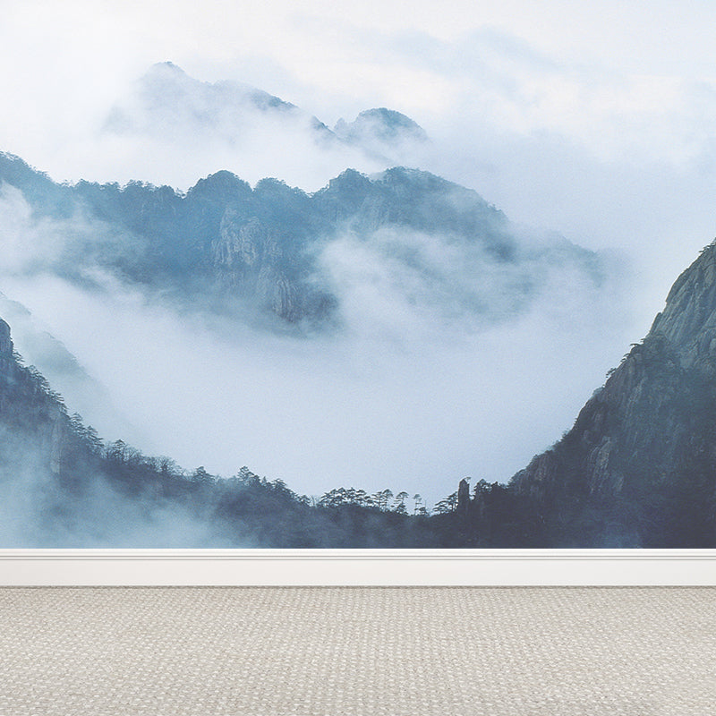 Misty Forest Landscape Wallpaper Mural Contemporary Smooth Wall Covering in Dark Color Clearhalo 'Wall Decor' 'Wall Mural' 1895849