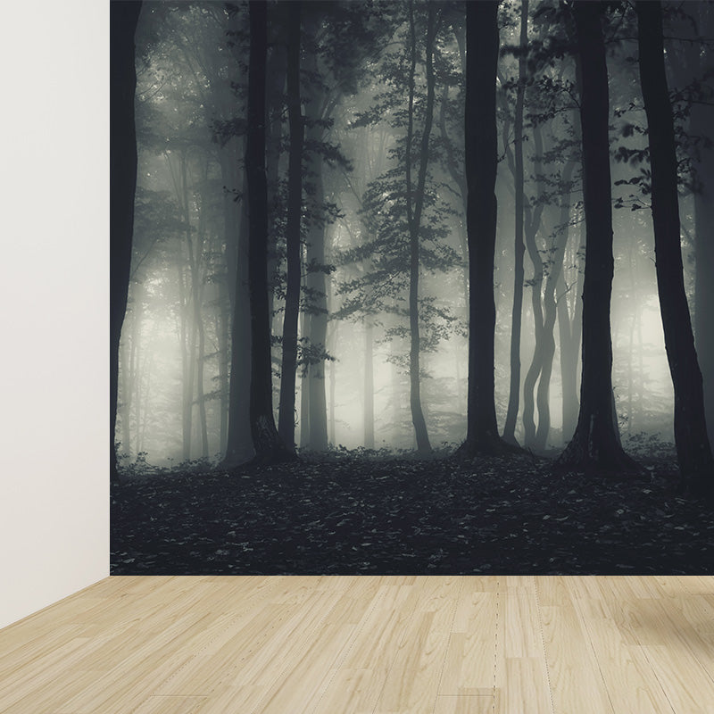 Photographic Misty Forest Wall Mural Big Wall Decor for House Interior, Custom Size Dark Gray Clearhalo 'Wall Decor' 'Wall Mural' 1895888