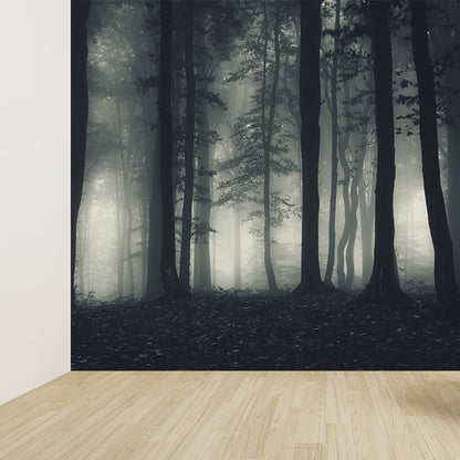 Photographic Misty Forest Wall Mural Big Wall Decor for House Interior, Custom Size Dark Gray Clearhalo 'Wall Decor' 'Wall Mural' 1895888