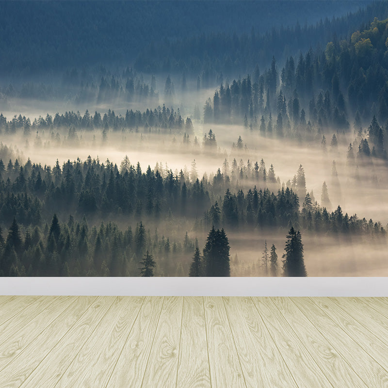 Photographic Misty Forest Wall Mural Big Wall Decor for House Interior, Custom Size Dark Green Clearhalo 'Wall Decor' 'Wall Mural' 1895893