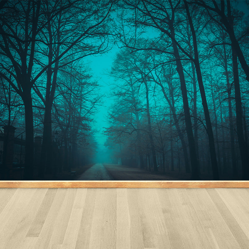 Photographic Misty Forest Wall Mural Big Wall Decor for House Interior, Custom Size Light Blue Clearhalo 'Wall Decor' 'Wall Mural' 1895903