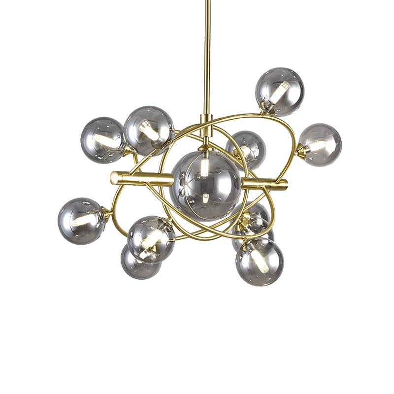 Gold Concentric Ring Pendant Light with Sphere Shade Amber/Clear/Smoke Glass Contemporary Chandelier for Living Room Clearhalo 'Ceiling Lights' 'Chandeliers' 'Clear' 'Glass shade' 'Glass' 'Industrial' 'Modern Chandeliers' 'Modern' 'Tiffany' 'Traditional Chandeliers' Lighting' 189591