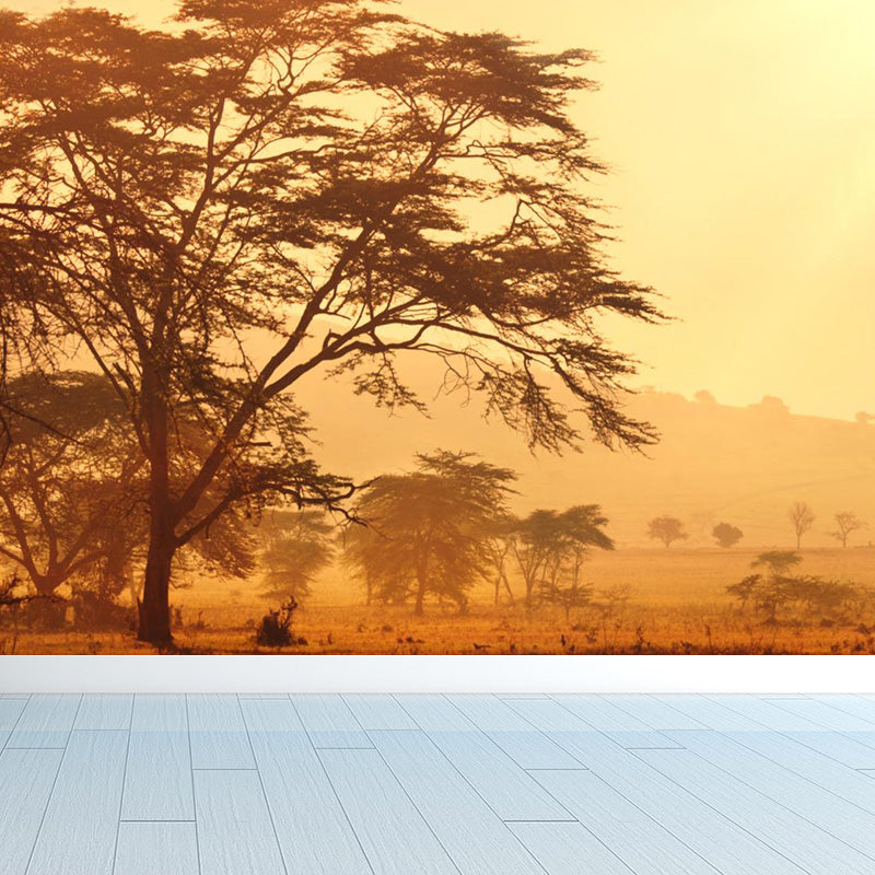 Cloudy Forest Landscape Mural Decal Contemporary Non-Woven Wall Covering in Soft Color Clearhalo 'Wall Decor' 'Wall Mural' 1895915