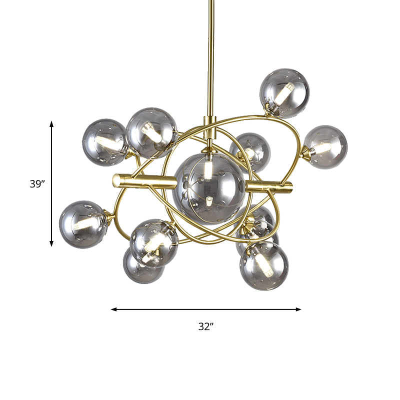 Gold Concentric Ring Pendant Light with Sphere Shade Amber/Clear/Smoke Glass Contemporary Chandelier for Living Room Clearhalo 'Ceiling Lights' 'Chandeliers' 'Clear' 'Glass shade' 'Glass' 'Industrial' 'Modern Chandeliers' 'Modern' 'Tiffany' 'Traditional Chandeliers' Lighting' 189592