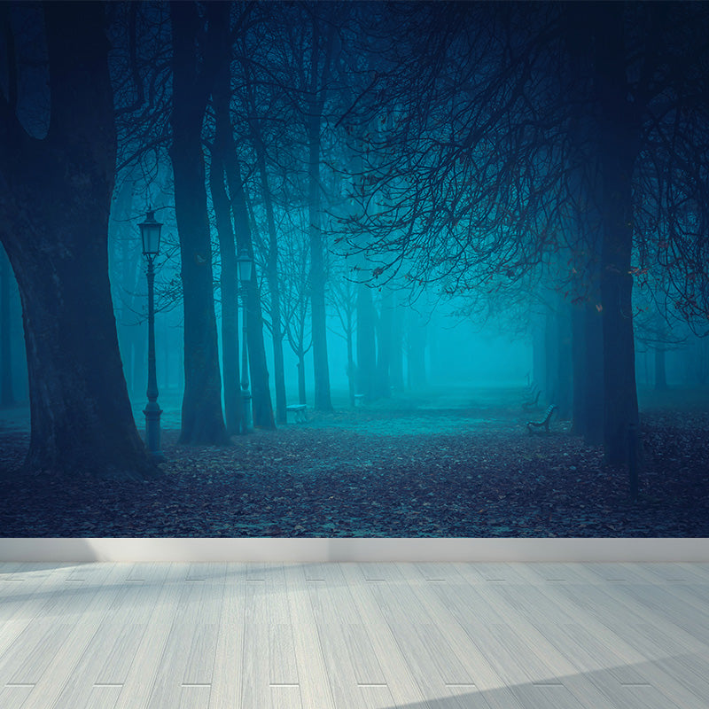 Cloudy Forest Landscape Mural Decal Contemporary Non-Woven Wall Covering in Soft Color Blue Clearhalo 'Wall Decor' 'Wall Mural' 1895928