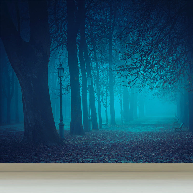 Cloudy Forest Landscape Mural Decal Contemporary Non-Woven Wall Covering in Soft Color Clearhalo 'Wall Decor' 'Wall Mural' 1895929