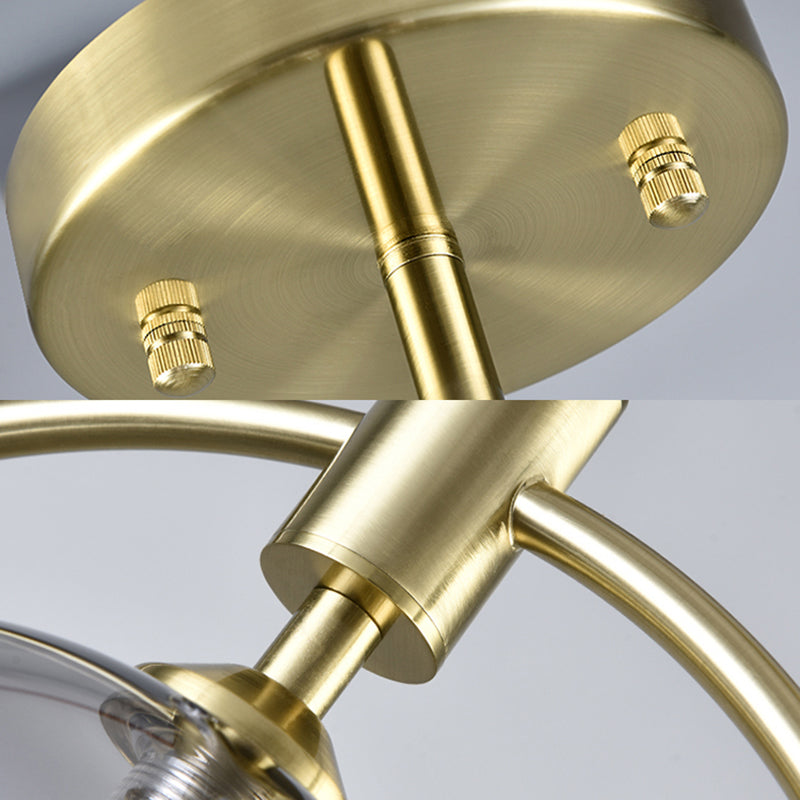 Gold Concentric Ring Pendant Light with Sphere Shade Amber/Clear/Smoke Glass Contemporary Chandelier for Living Room Clearhalo 'Ceiling Lights' 'Chandeliers' 'Clear' 'Glass shade' 'Glass' 'Industrial' 'Modern Chandeliers' 'Modern' 'Tiffany' 'Traditional Chandeliers' Lighting' 189593