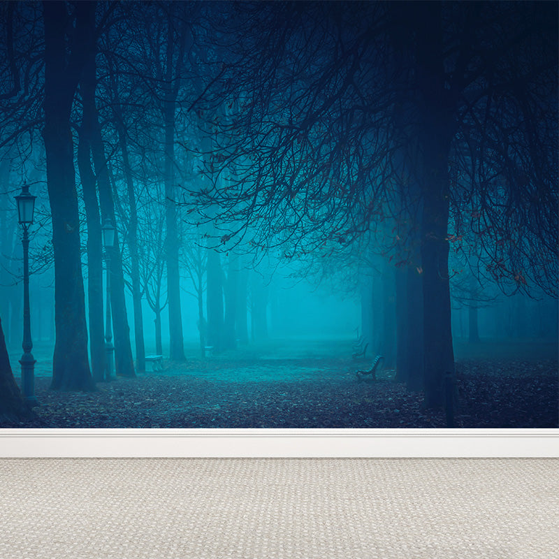 Cloudy Forest Landscape Mural Decal Contemporary Non-Woven Wall Covering in Soft Color Clearhalo 'Wall Decor' 'Wall Mural' 1895930