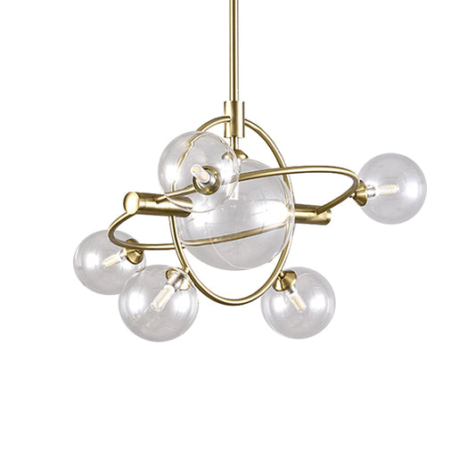 Gold Concentric Ring Pendant Light with Sphere Shade Amber/Clear/Smoke Glass Contemporary Chandelier for Living Room Clearhalo 'Ceiling Lights' 'Chandeliers' 'Clear' 'Glass shade' 'Glass' 'Industrial' 'Modern Chandeliers' 'Modern' 'Tiffany' 'Traditional Chandeliers' Lighting' 189596