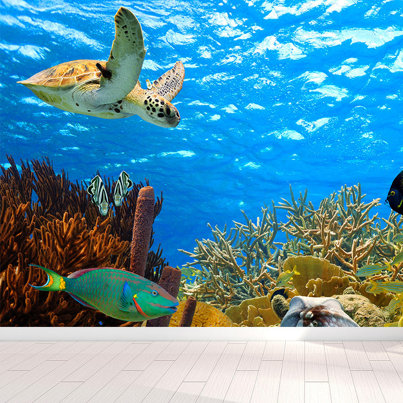 Tropics Sea Life Wall Mural Decal Dark Color Underwater Scenery Wall Decor for Bedroom Clearhalo 'Wall Decor' 'Wall Mural' 1896000