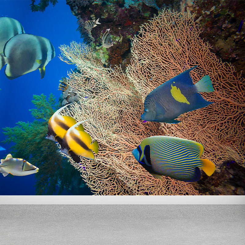 Tropics Sea Life Wall Mural Decal Dark Color Underwater Scenery Wall Decor for Bedroom Clearhalo 'Wall Decor' 'Wall Mural' 1896004